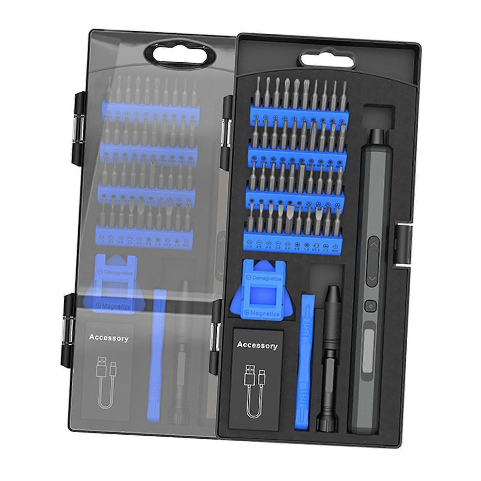 Mini Electric Screwdriver Set Portable Clock Smartphone Work with Drill Bit Blue