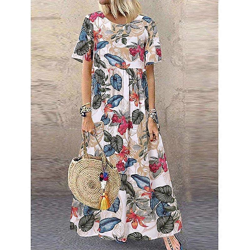 Women's Summer New Lace Short Sleeve Printed Long Boho Dress