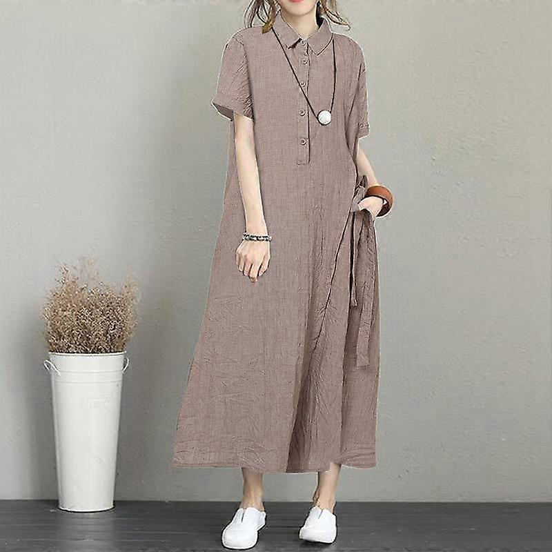 ZANZEA Kesä Naisten Lyhythihainen napit Down T-paita Mekko Kausaliteetti Löysä Kaftan Midi Mekko