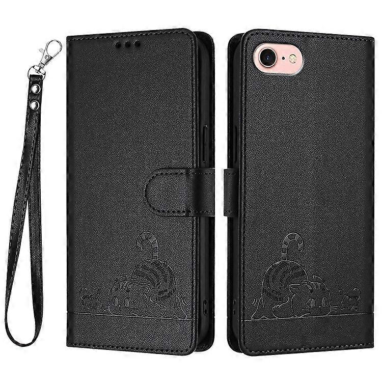 YB Imprinting Series-9 Compatible For iPhone SE (2024) Case Cat Mouse Pattern RFID Blocking Leather Cover