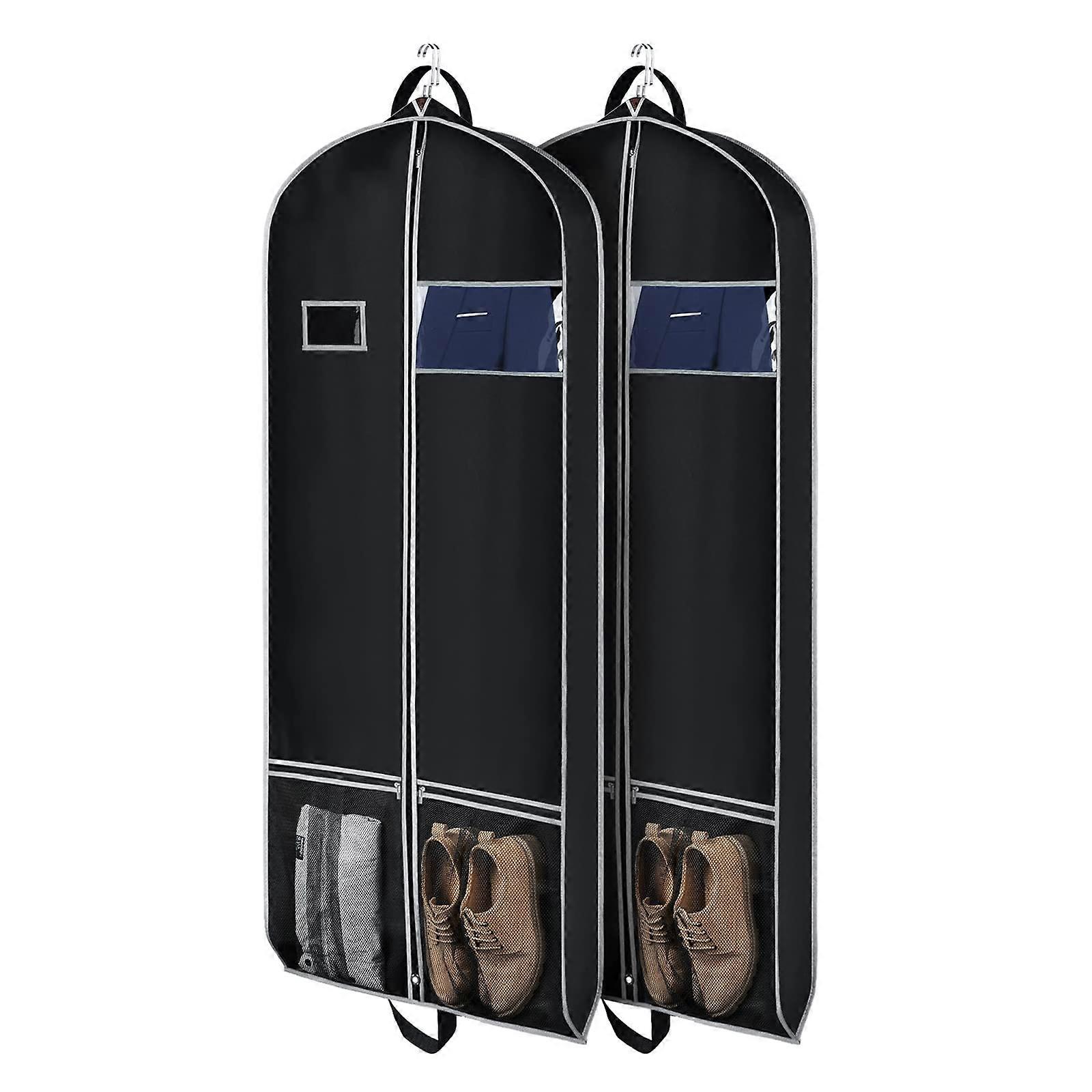 2 Piece 60 Inch Gusseted Garment Bags for Dresses and Coats - Durable Travel Storage with Clear Window and Zipper Closure