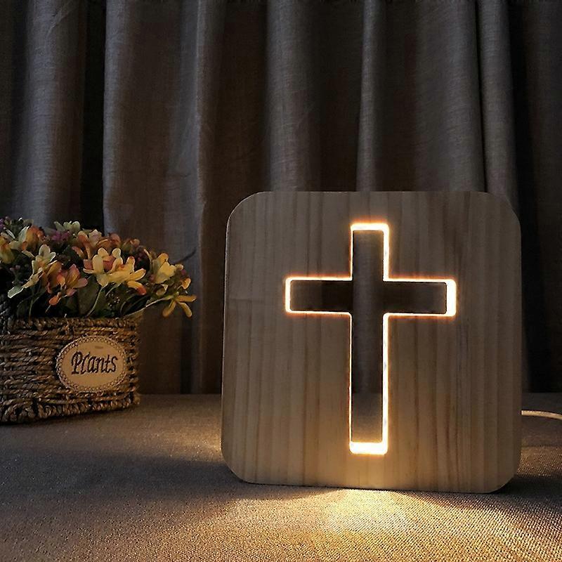 2.5W Cross Pine Craft Table Lamp Wooden LED Night Light