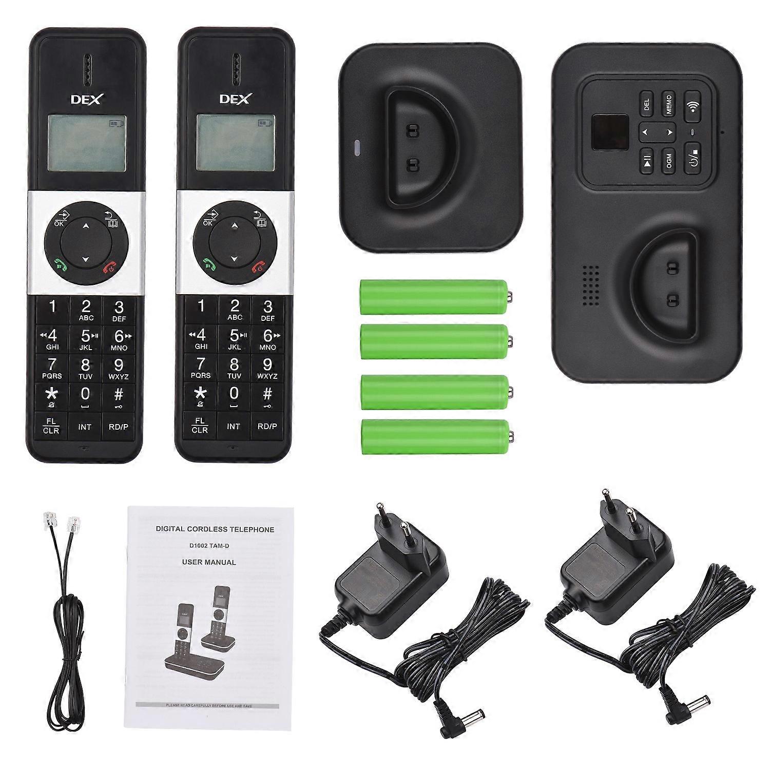 D1002 TAM-D 2-Handset Cordless Phone with Answering Machine Caller ID/Call Waiting 1.6 inch LCD 3 Li