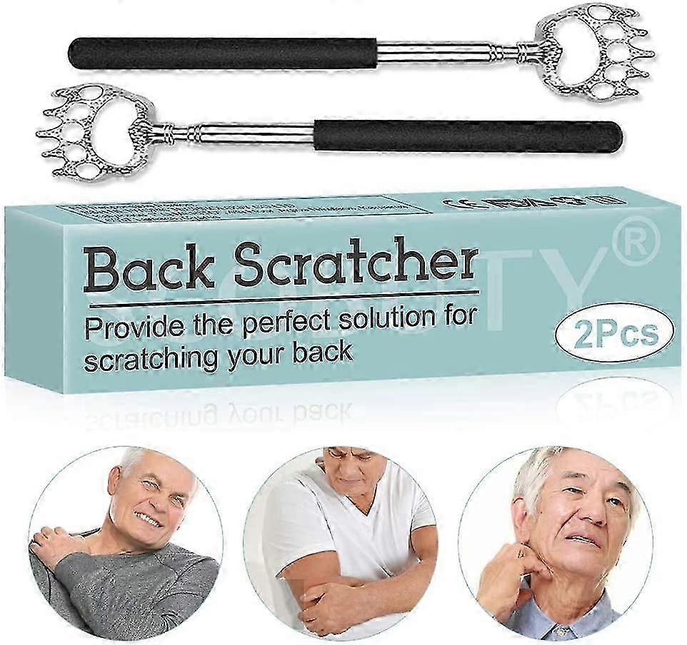 Back Scratchers,Stainless Steel,Bear Claw 4 Section Retractable Handle , Can be Used at Any Time to Eliminate Itching in The Back (2 pcs)