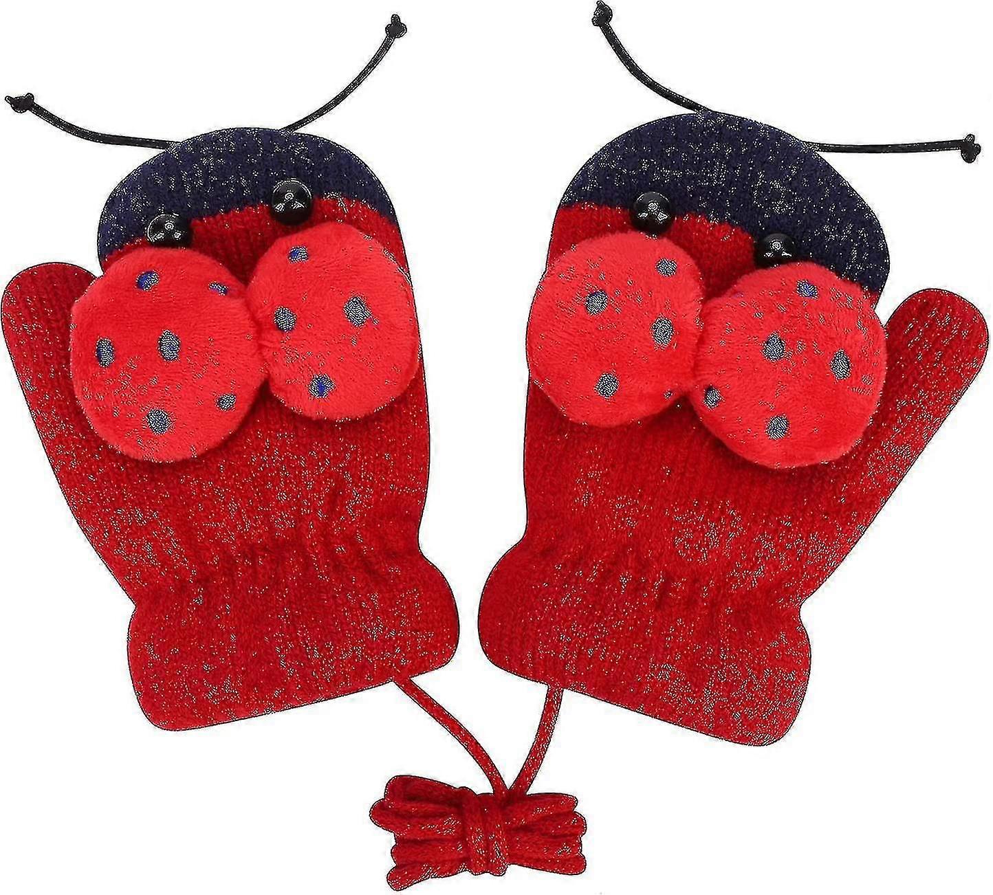 Mittens Thermal Knitted Mittens Full Finger Mittens Cartoon Cute Animal Plush Lining Warm Soft Winter Gloves With Anti-lost Rope For Girl Boy(1 Pair)