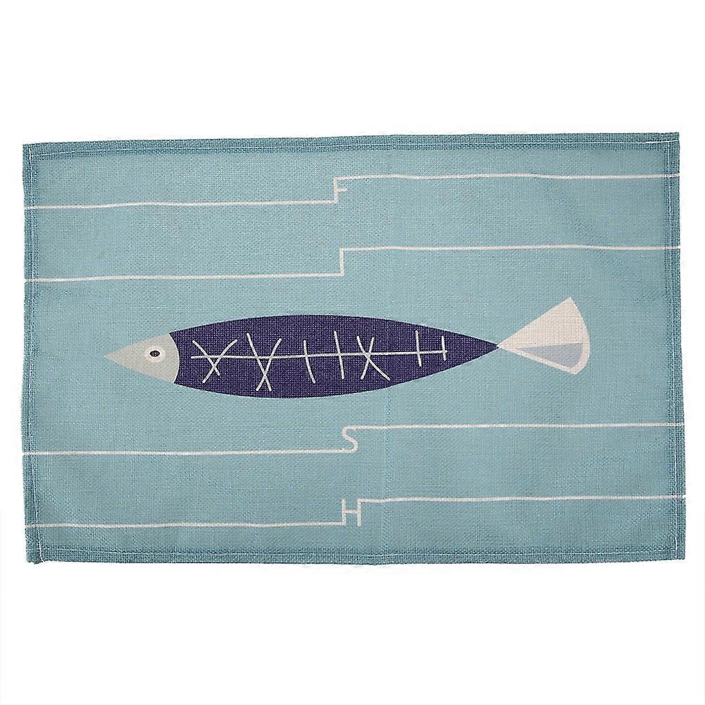 Simple Geometric Fish Pattern Linen Table Mat Insulation Pad for Dining Room Home Decor, 12x18 Inches, Heat Resistant