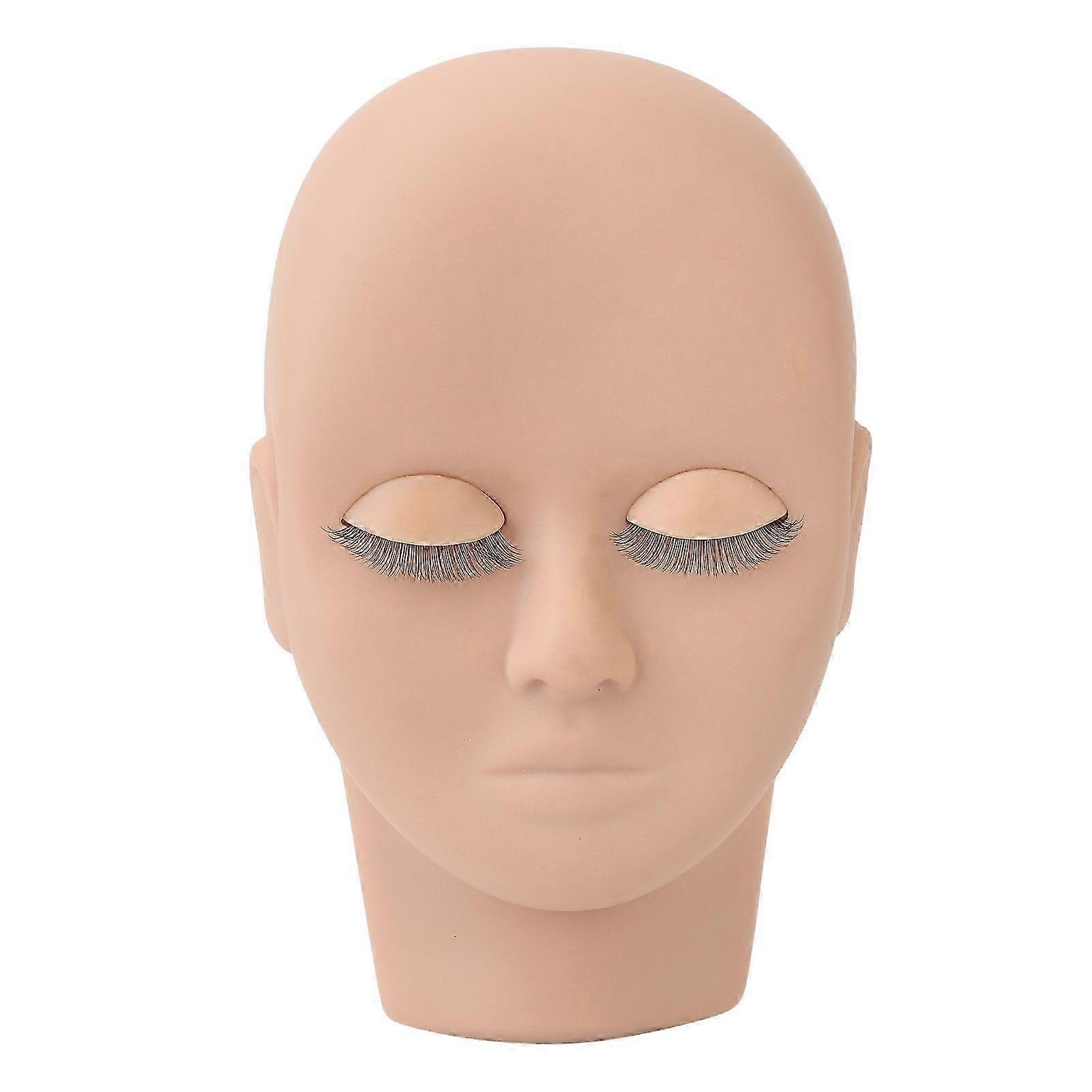 Lash Mannequin Head Makeup Eyelash Extension Practice Doll Head with 3 Pairs Removable Eyelids Double Layer Lashes Light Brown