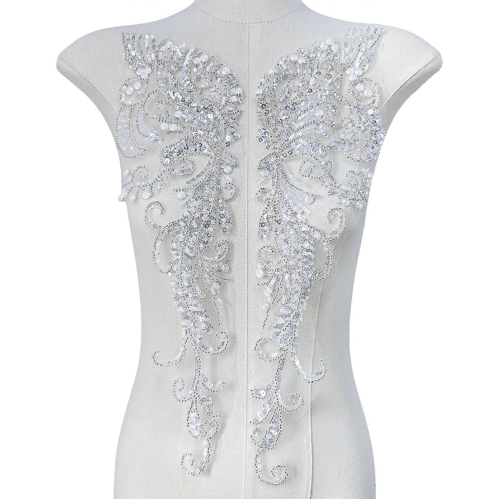 2pack Durability Sequins Embroidery Patches Creative Pattern Stylish Appliques for Customizing Dresses and Tops  White