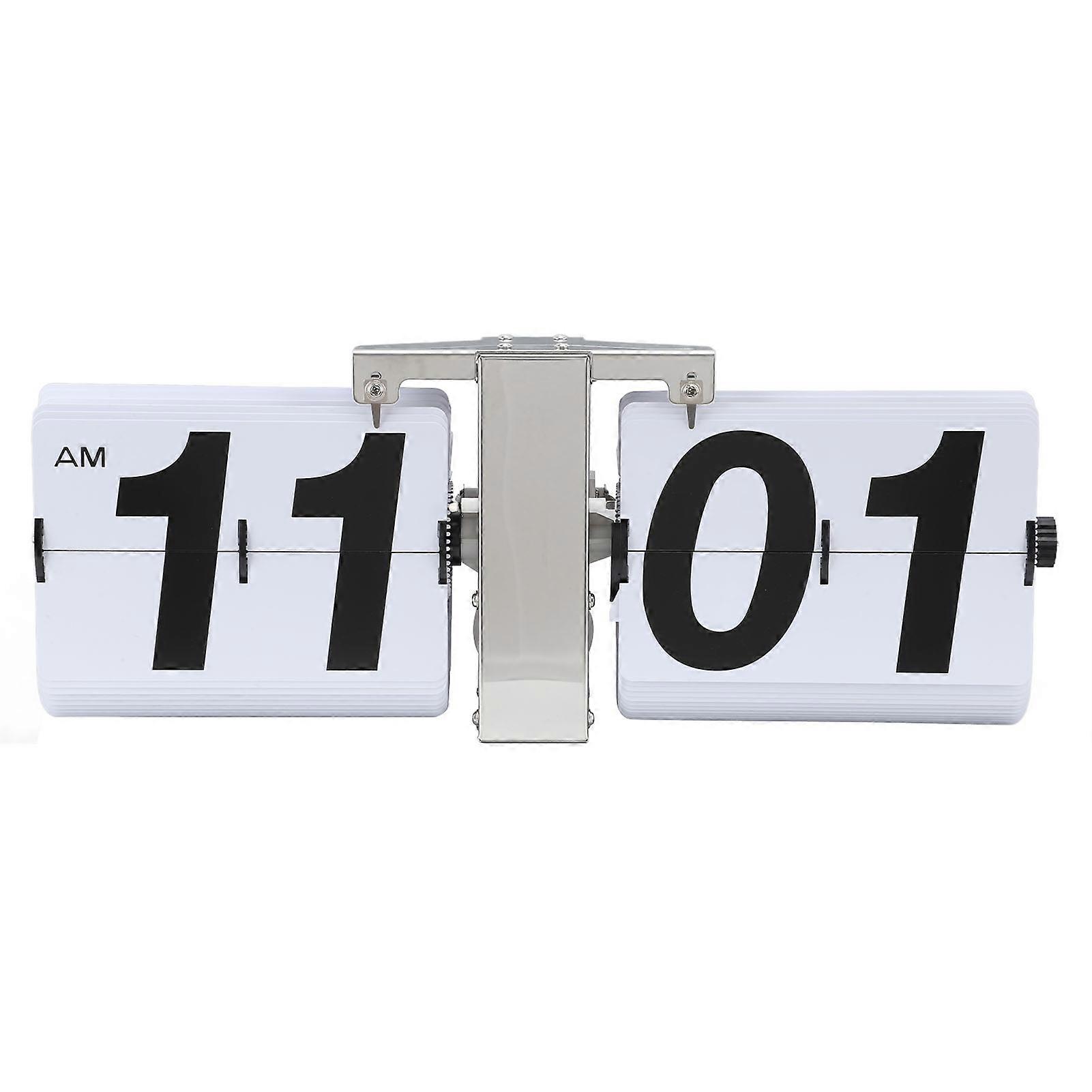Flip Clock PVC Stainless Steel Battery Powered Retro Mechanical Digital Automatic Flip Down Desk Clock for Living Room Bedroom Office White