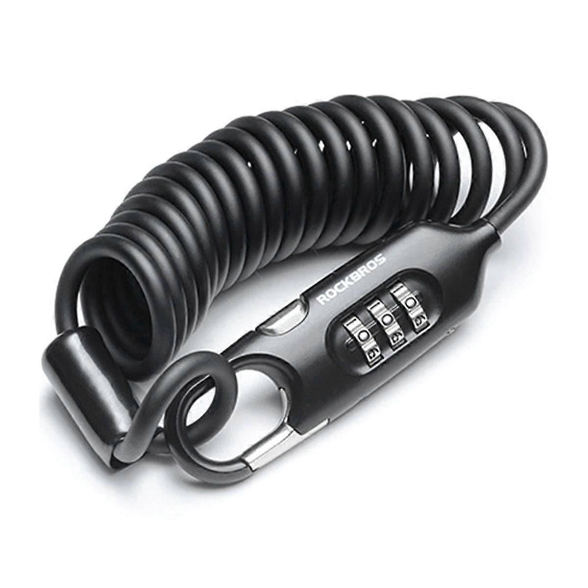 ROCKBROS Portable Bike Lock 3-Digit Combination Cable Lock Helmet Accessory (Black)