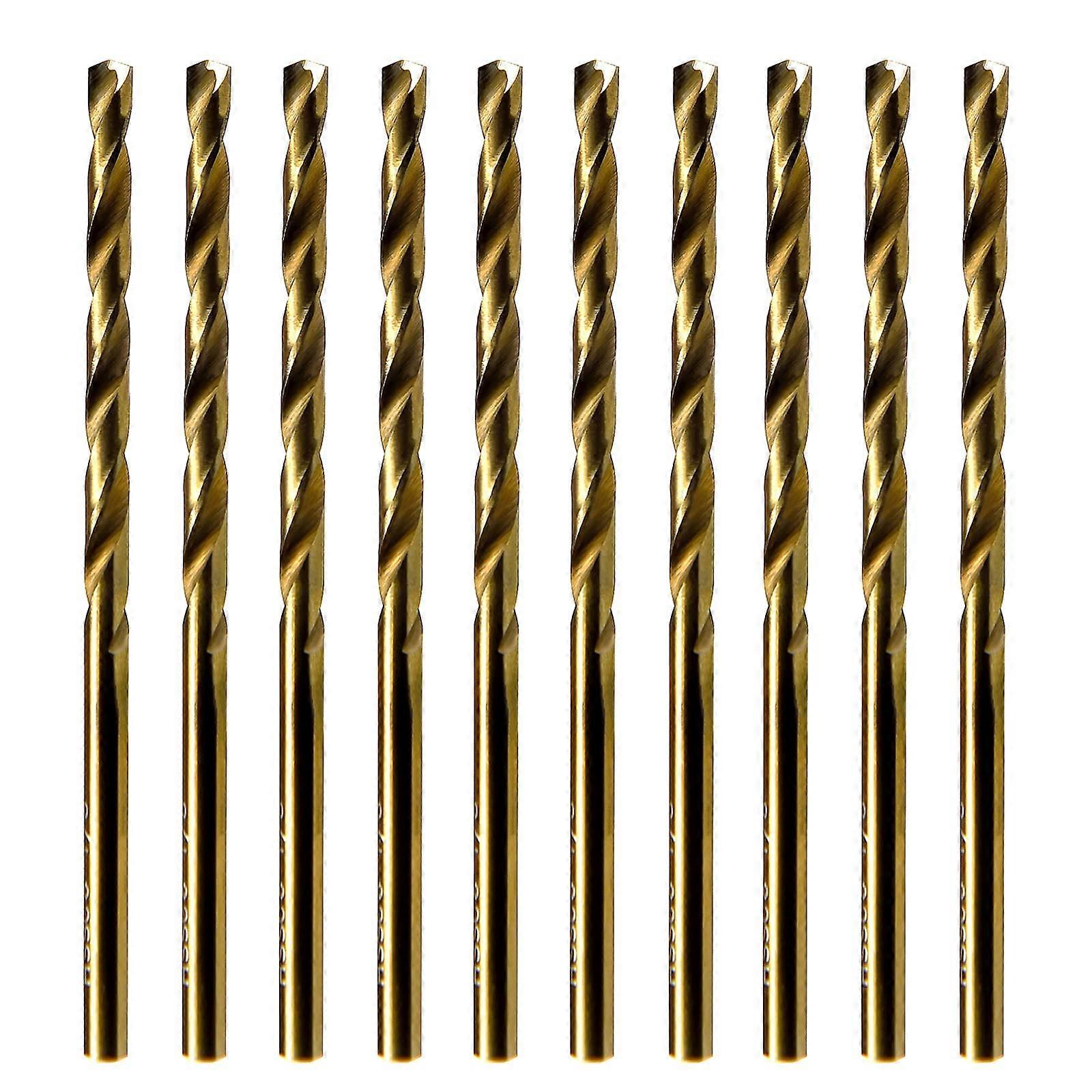 1/8' 10pcs Identical Jobber Length Drills HSS M42 Twist Drill Bits 8% Cobalt Fully Ground Golden Straight Shank Drills; JBF42G10R08P10
