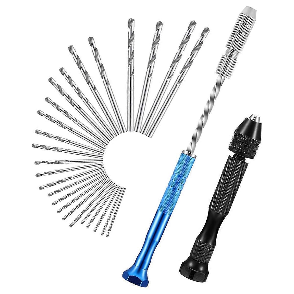 Pin Vise Hand Drill Set with Semi-Automatic Spiral Hand Drill Rotary Tool and 25 Micro-Type Twist Drill Bits (0.5-3mm)