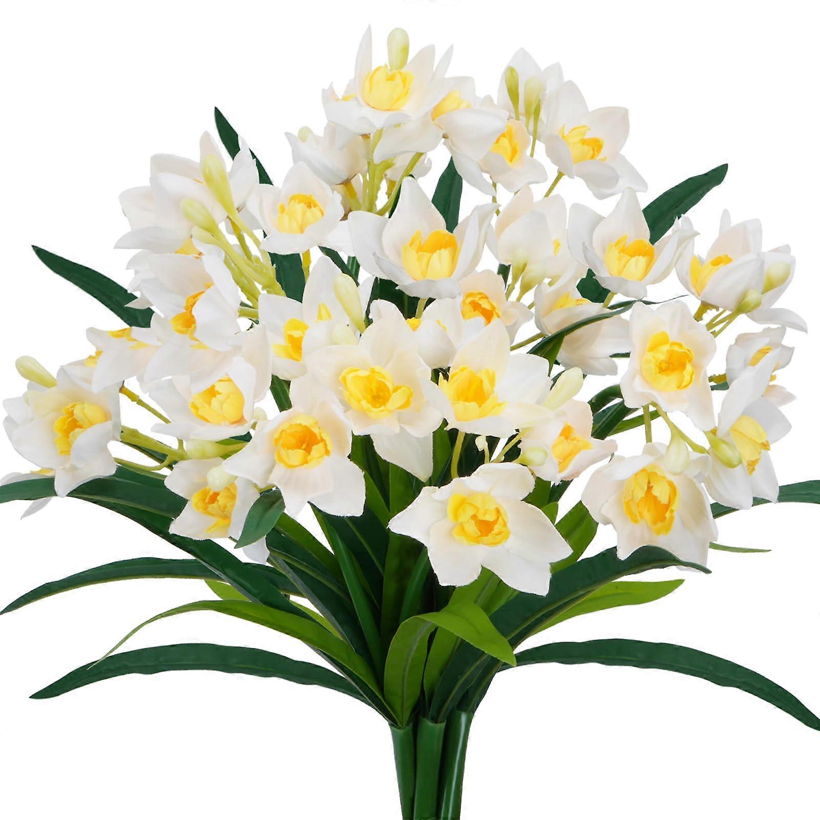 6PCS Artificial White Narcissus Flowers for Outdoor Window Box Home Easter Decorations 14.56 Inch Long