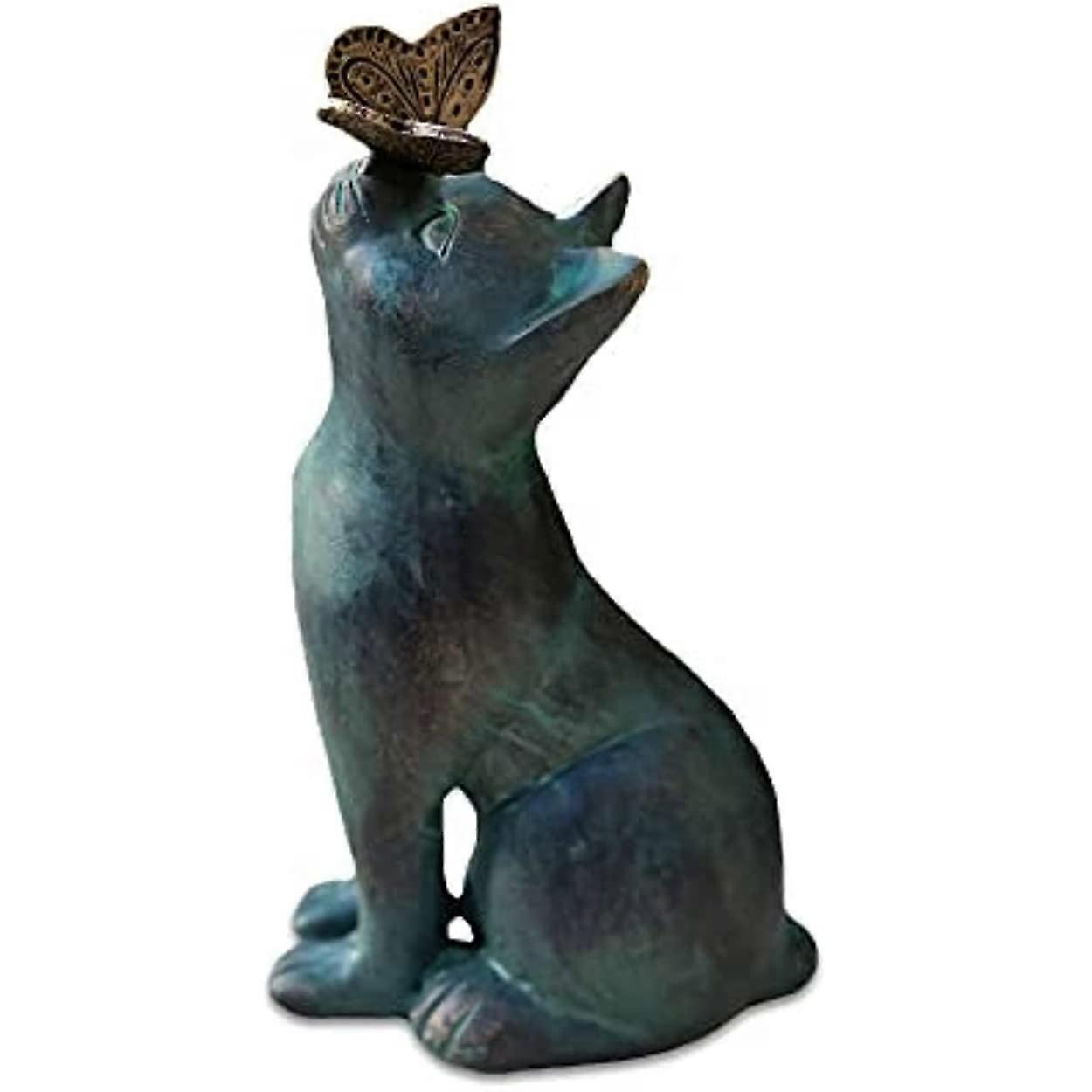 Cute Cat and Butterfly Curiosity Garden Statue, Curious Cat Play with Butterfly Statue