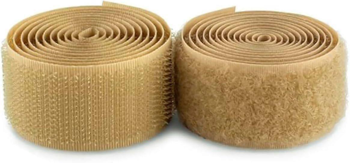1 Inch Wide Beige Sew on Hook and Loop Tape Non-Adhesive 1 Yd Length Tan Nylon