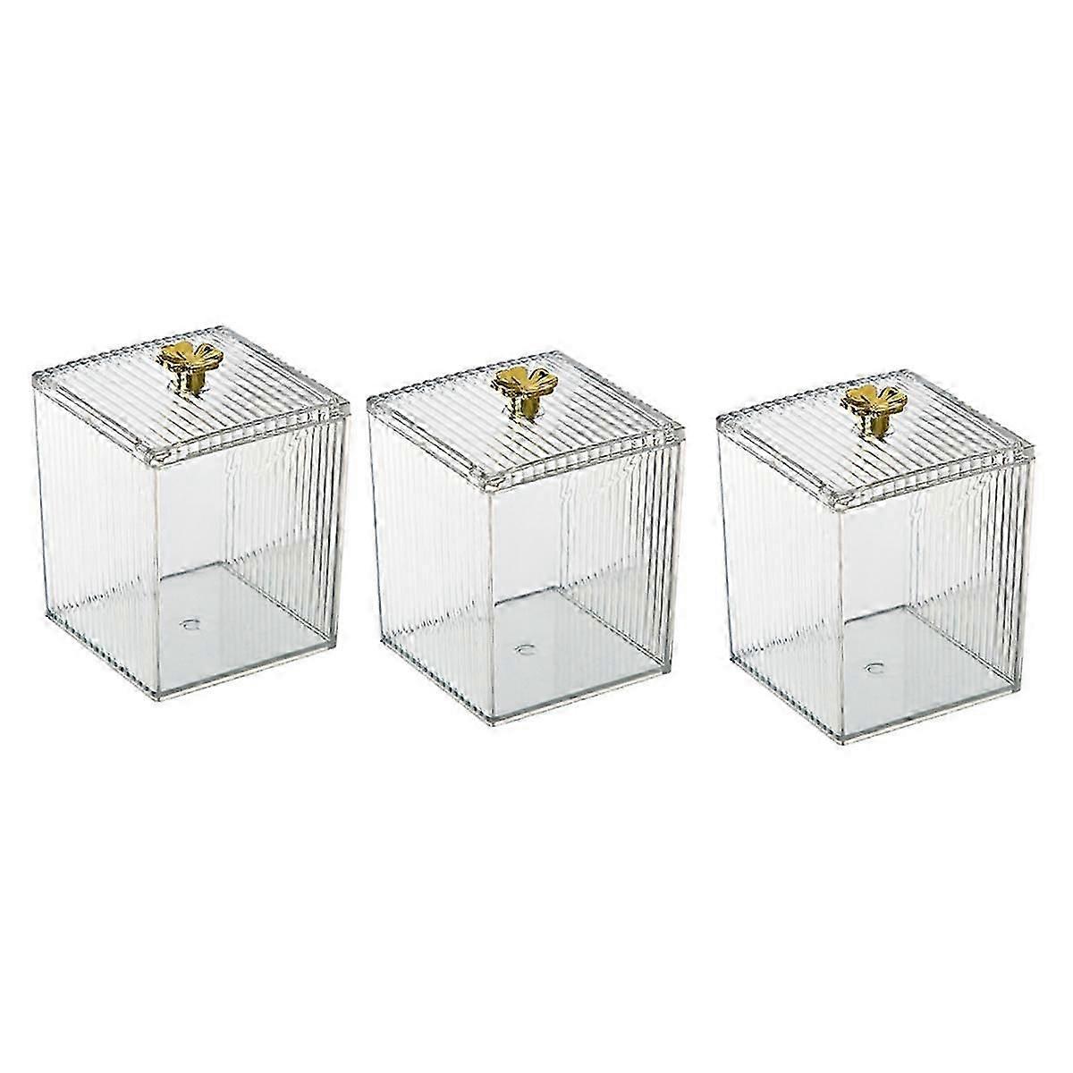 QTip Holder Dispenser per batuffoli di cotone, batuffoli di cotone, dischetti rotondi di cotone, set di scatole trasparenti con coperchio per la conservazione dei contenitori