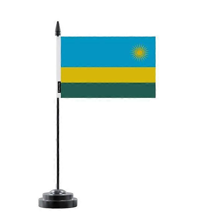 Rwanda Table Flag - 14 x 21 cm - Polyester - Black Plastic Base