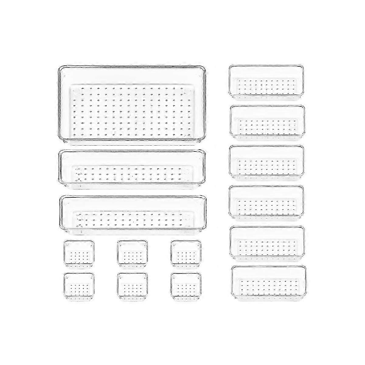 15PCS Clear Plastic Drawer Organizer Set 4-Size Versatile Bathroom and Vanity Drawer Organizer Tray