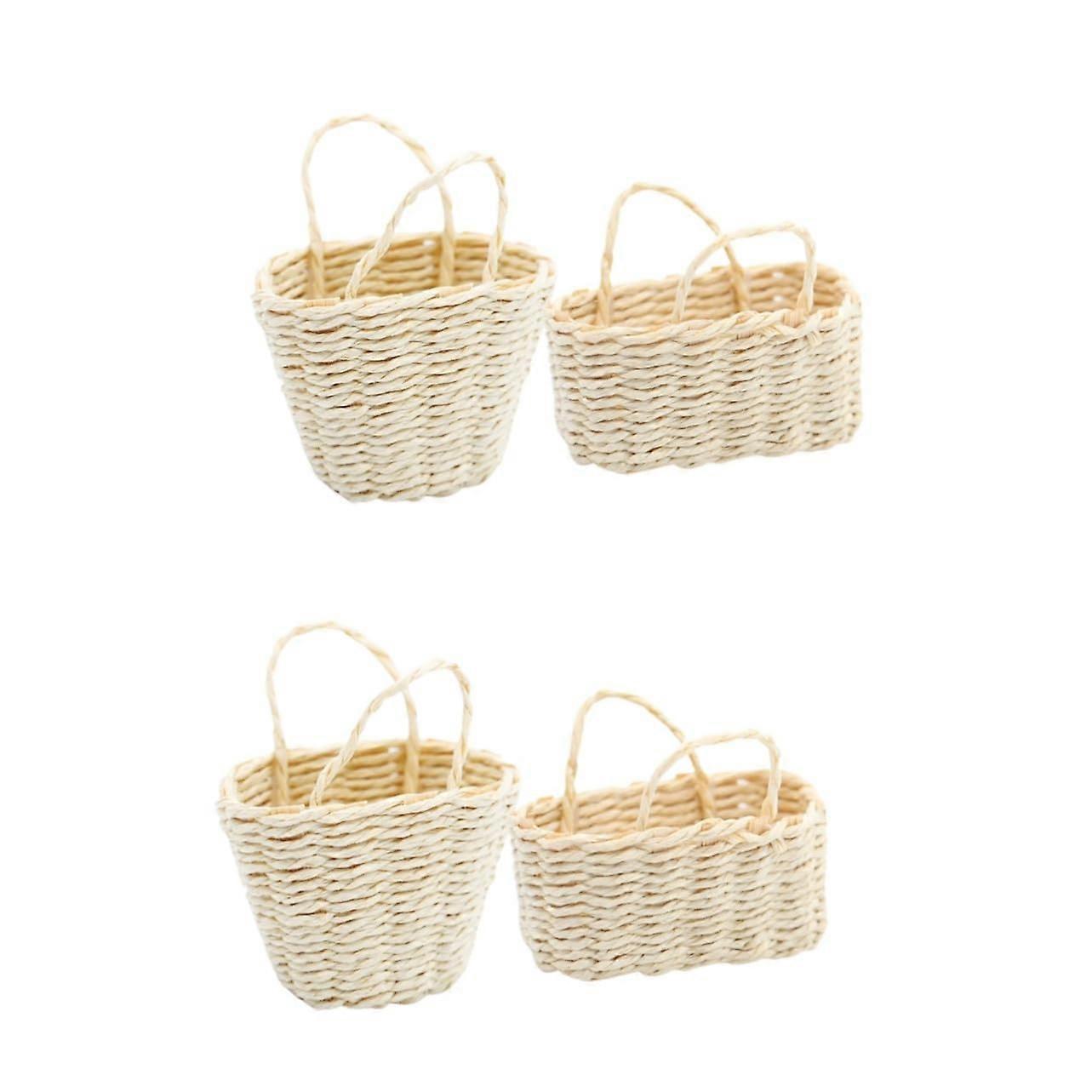 4 Pcs Dollhouse Mini Woven Basket Set, Tiny Wicker Baskets for Home Decoration, Miniature House Ornaments, Rustic Style