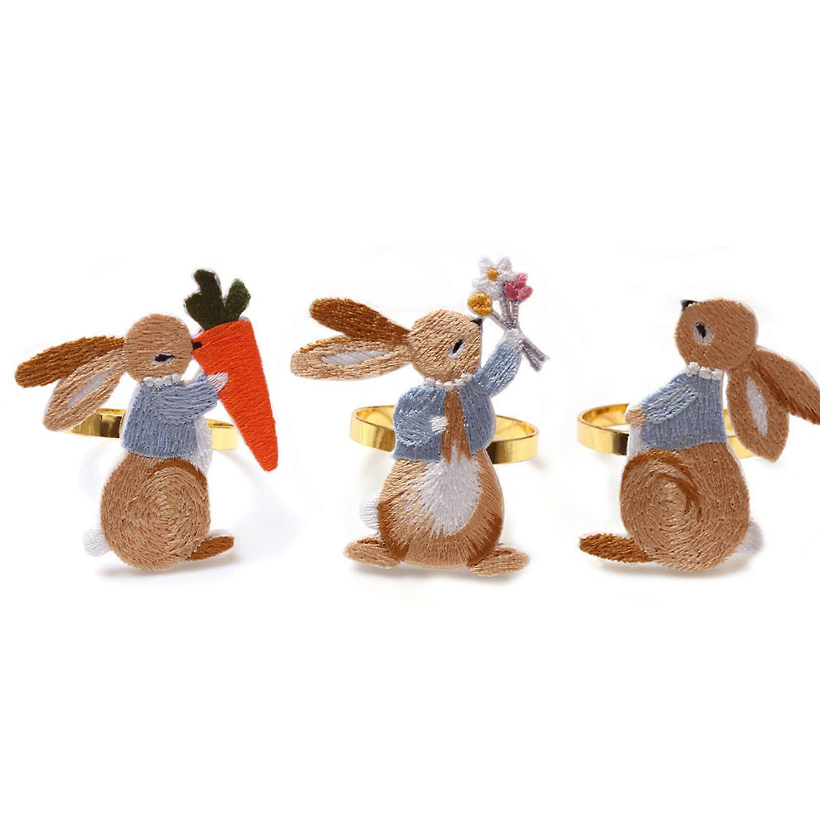 3 Pcs Simple Napkins Buckle Rabbit Pattern Easter Napkin Rings Easter Party Table Decoration Serviette Buckles Holder