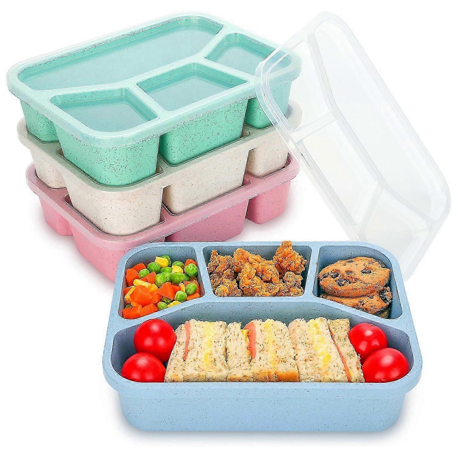 BPA Free 4-Compartment Lunch Box with Lid - Reusable Meal Prep Container - Pink