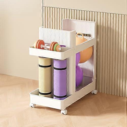 Yoga Equipment Storage Organizer With Wheels, Modern ABS Frame For Mats, Dumbbells, Kettlebells And Foam Rollers, White
