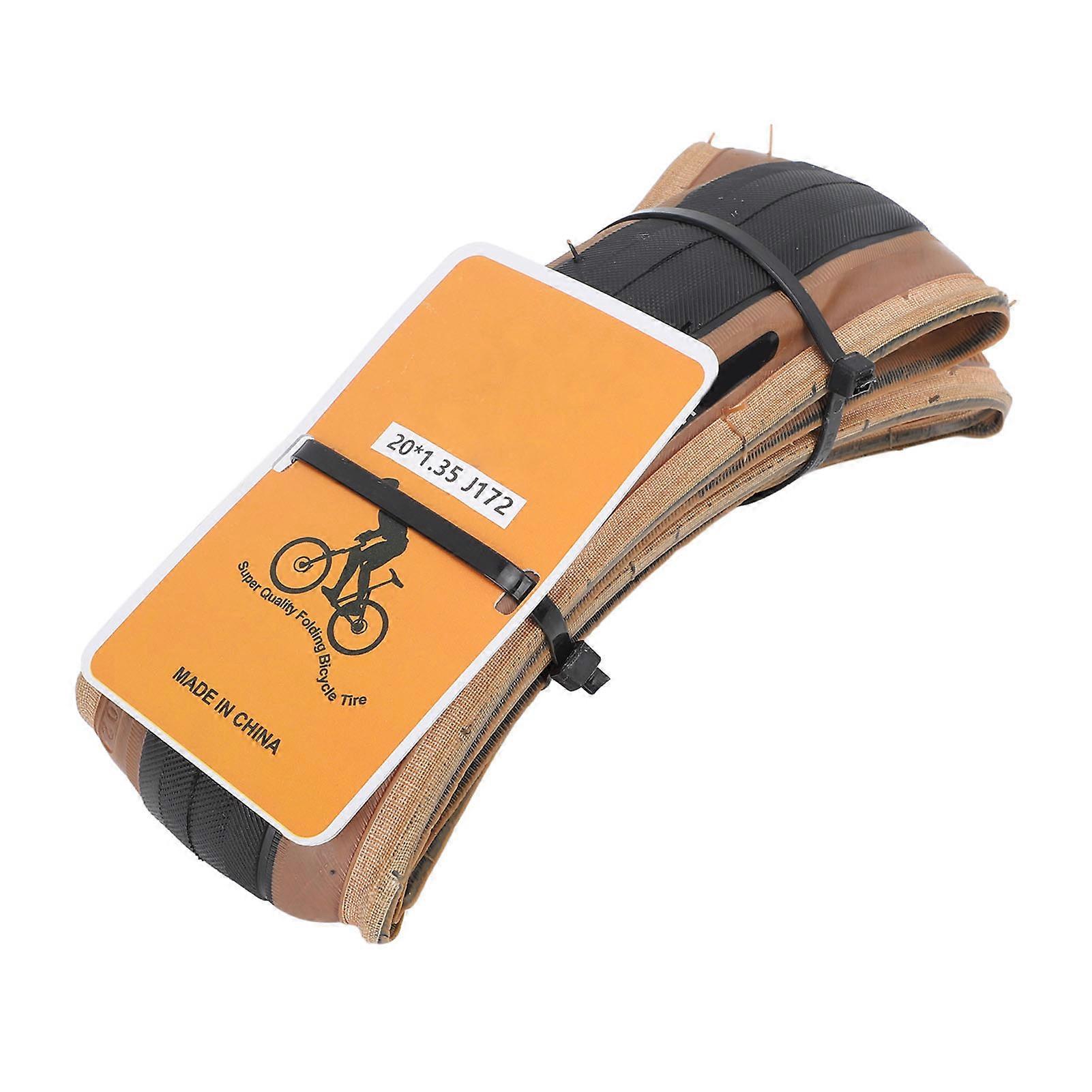 Folding Road Bike Tyre 20x1.35 Inch Black Yellow J172 Durable Lightweight Bicycle Outer Tyre Puncture Resistant Smooth Trea