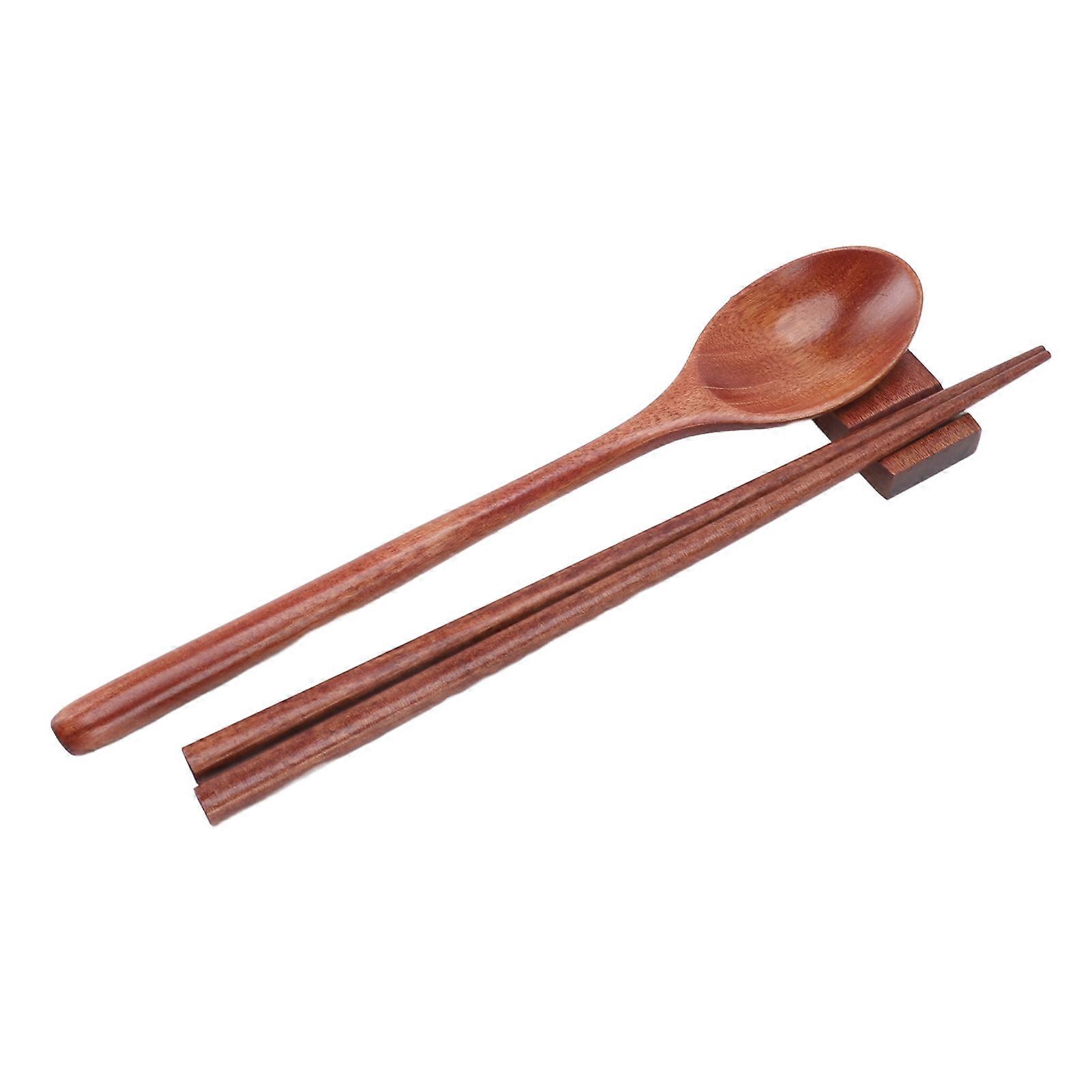 Portable Spoon and Chopstick Set Reusable Wood Utensil Set with Case for Office Camping Traveling 