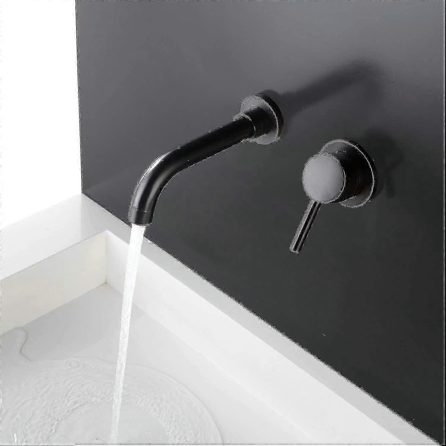 壁掛け洗面器蛇口、シングルハンドル真鍮浴室蛇口、マットブラック仕上げ