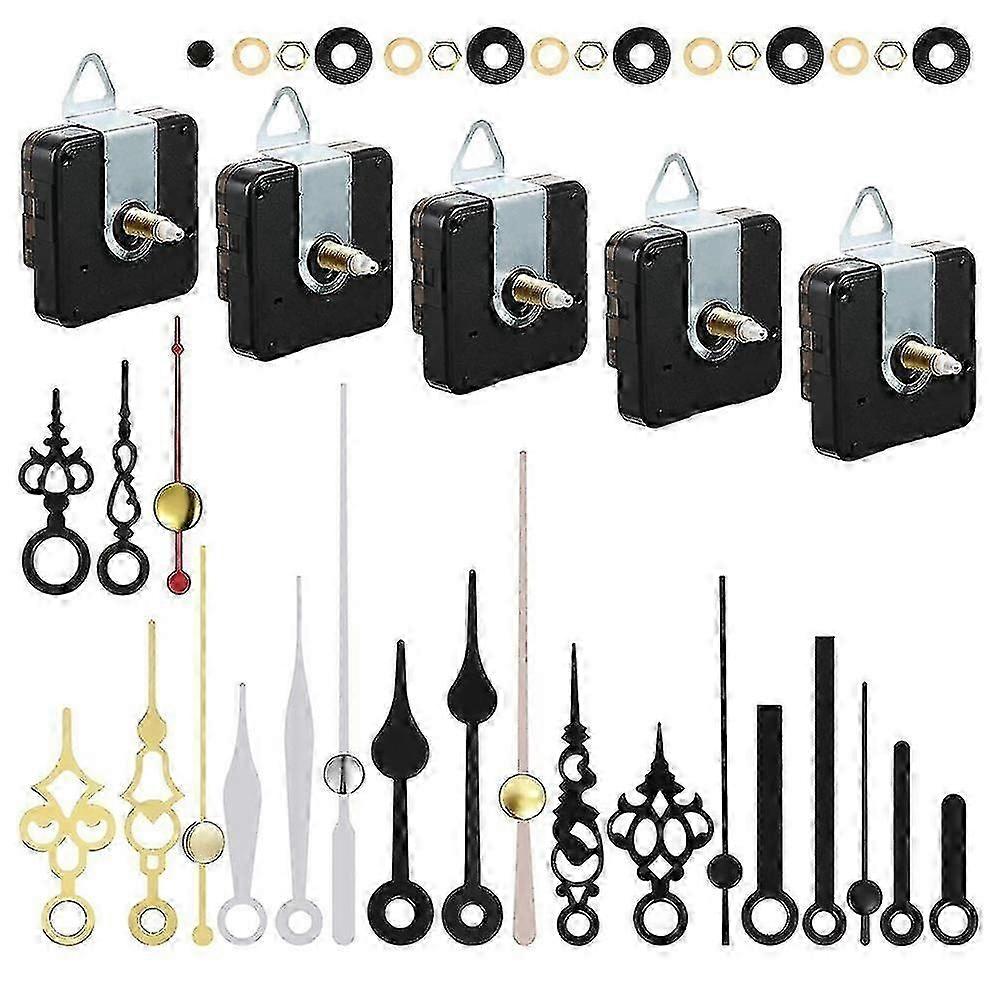 5Pcs Silent Quartz Clock Movement with 7 Pairs Hands, DIY Wall Clock Mechanism and Replacement Kit