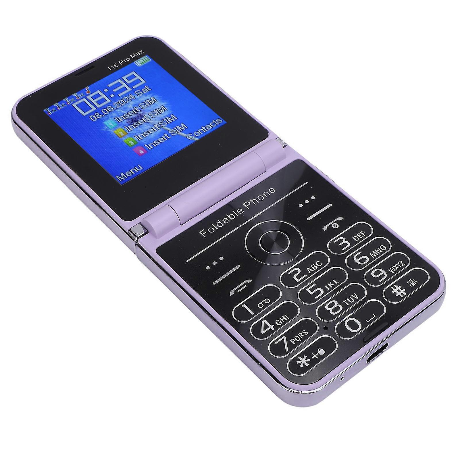 2G Flip Phone for Seniors Dual Screen 2.6 Inch 4 SIM Cards Big Buttons Quick Dial High Volume LED Flashlight 1400mAh Battery Bluetooth Music Player P