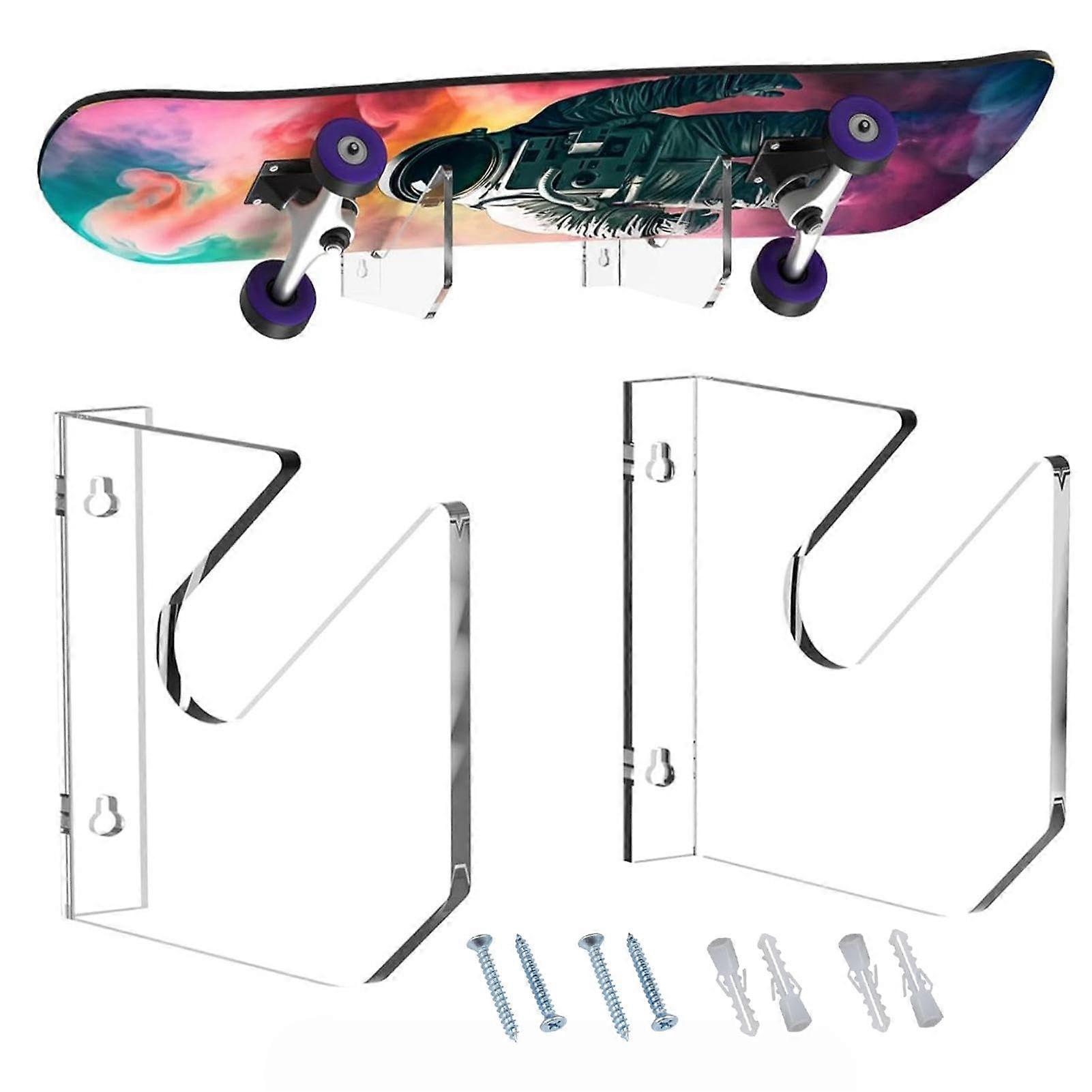 Acrylic Skateboard Holder, Slim Display Rack with Bracket and Hanger