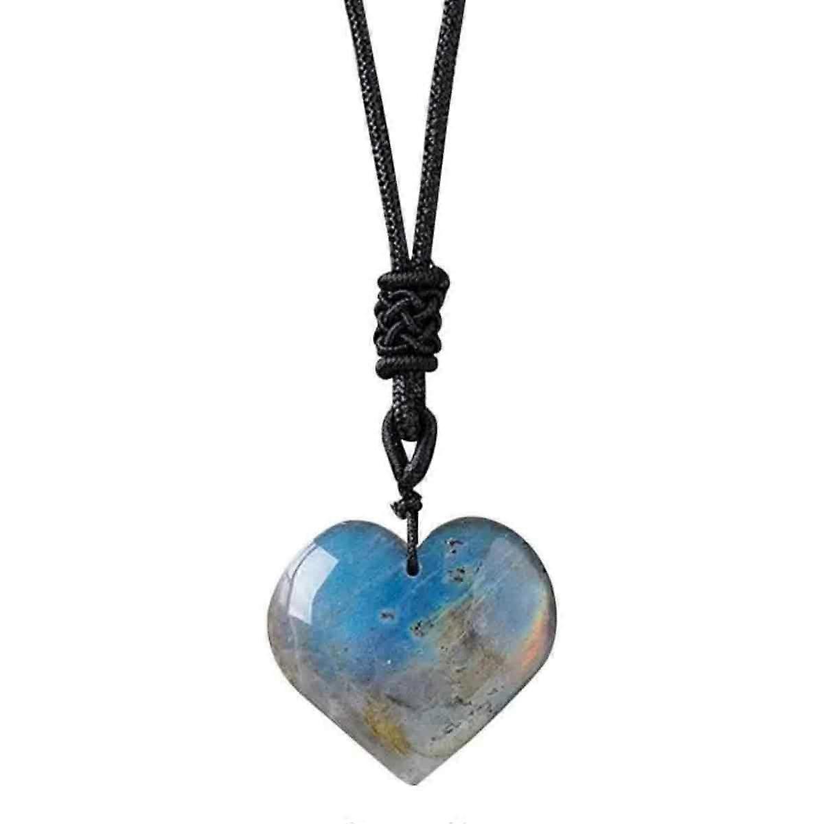 Labradorite Pendant - Natural Heart Shape Stone - Polished Smooth - Grey - Mixed