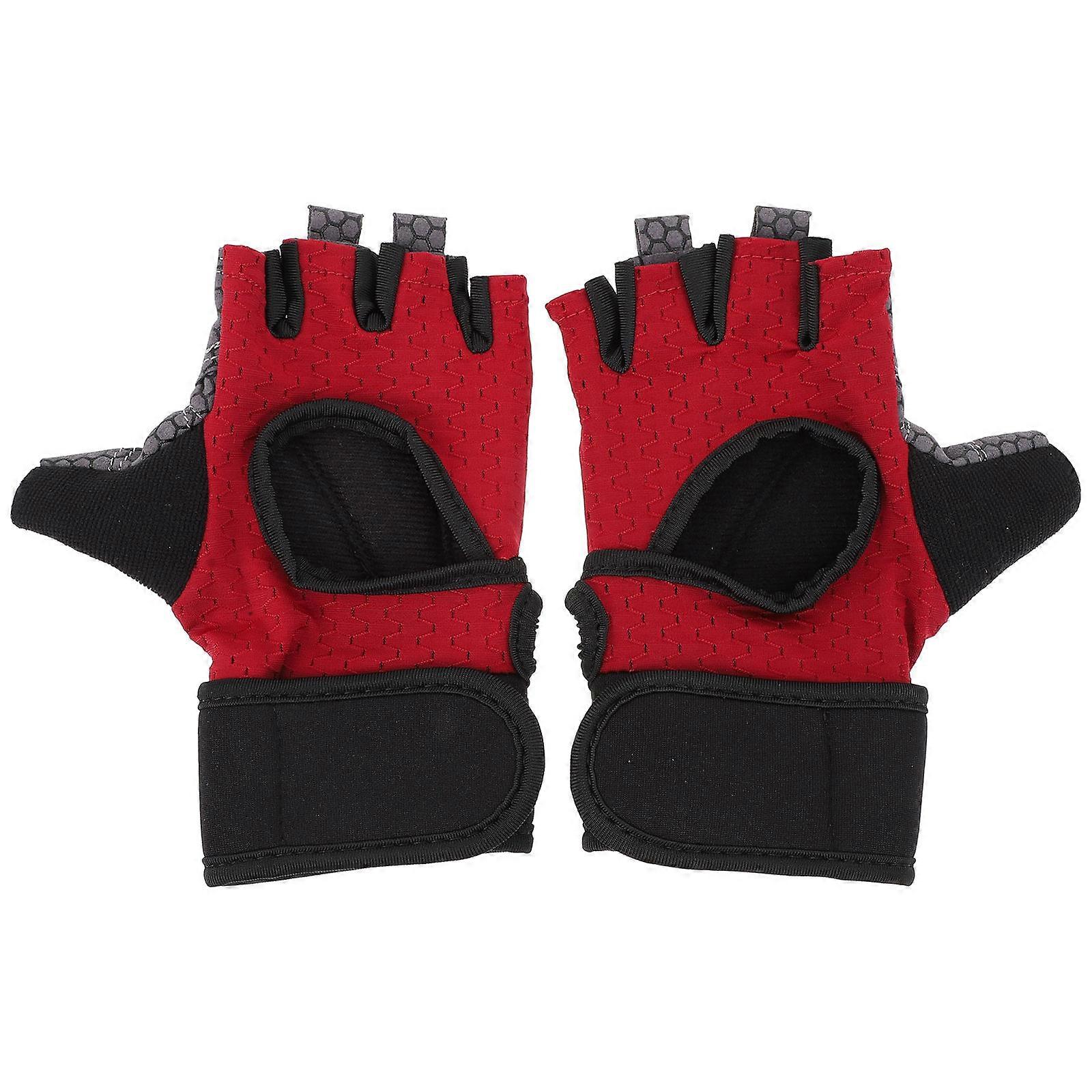 Cycling Gloves Anti-Slip Breathable Protector Red Grey 17x13.5x0.5cm 2Pcs