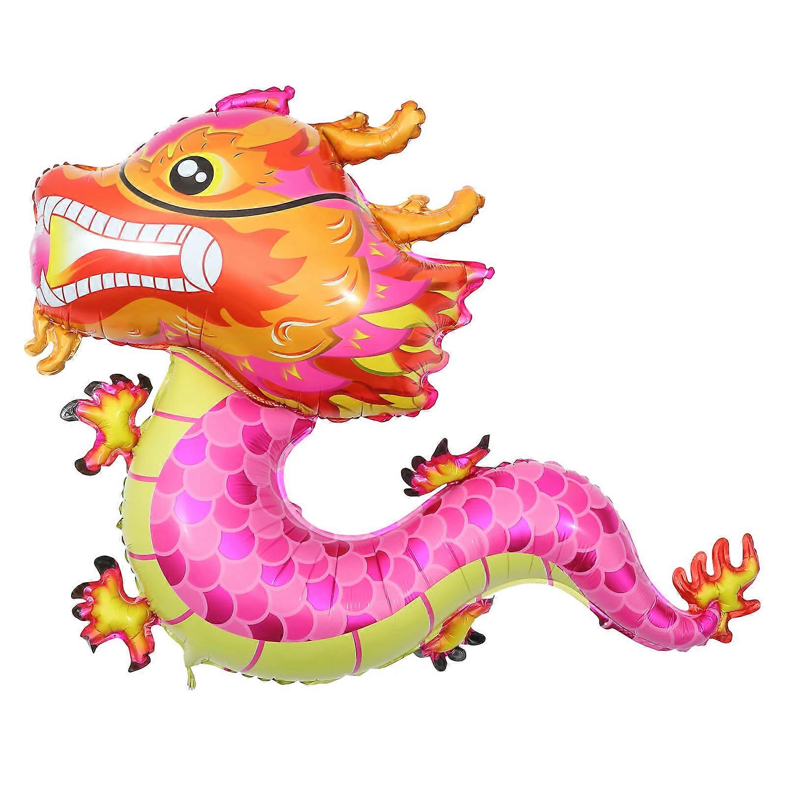 5pcs Pink Aluminum Foil Dragon Balloons for Chinese New Year Party Decoration – Easy Inflate Decor with Traditional Dragon Design