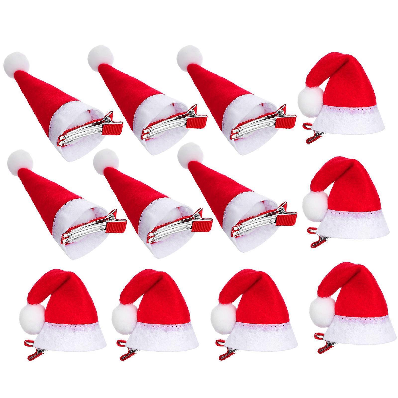ベース付きぬいぐるみミニクリスマスヘアピン用12個のクリスマスハットヘアクリップ–パーティー、コスプレ、お祝いの装飾のためのかわいいホリデーヘアアクセサリー