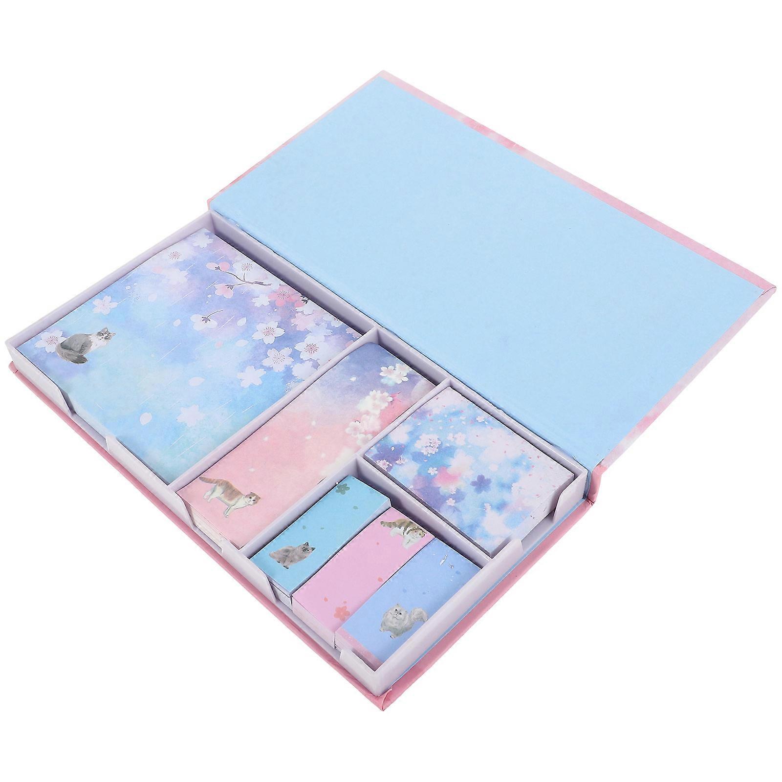 Cat Stationery Set Self-Stick Note Pads Remind People Reusable Lovely Cherry Blossoms Memo Message Pad Box 1Set