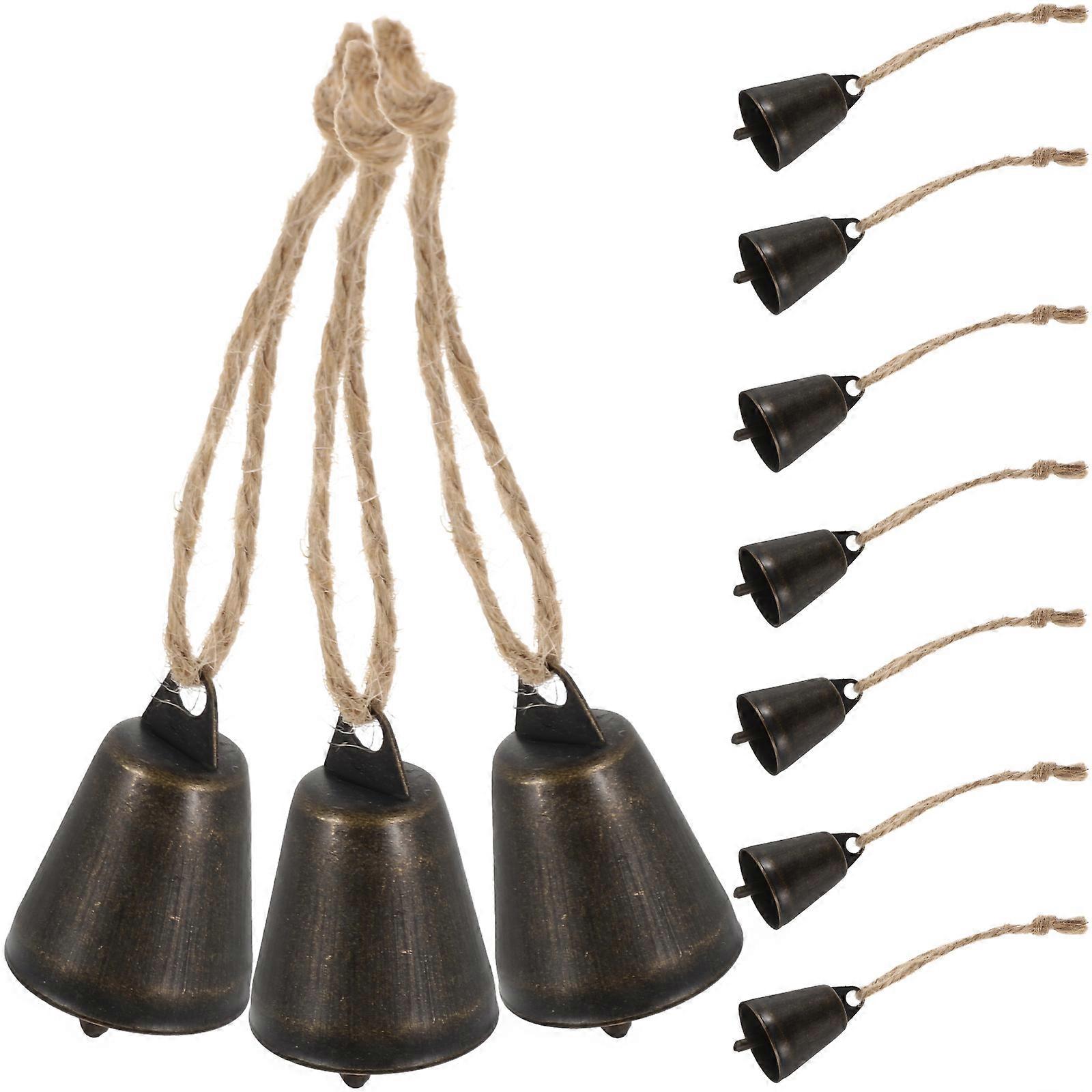 10pcs Vintage Jingle Bells for DIY Crafting, Rustic Wind Chime Decor, Durable Antique Bells with Jute Rope for Christmas Tree and Home Garden