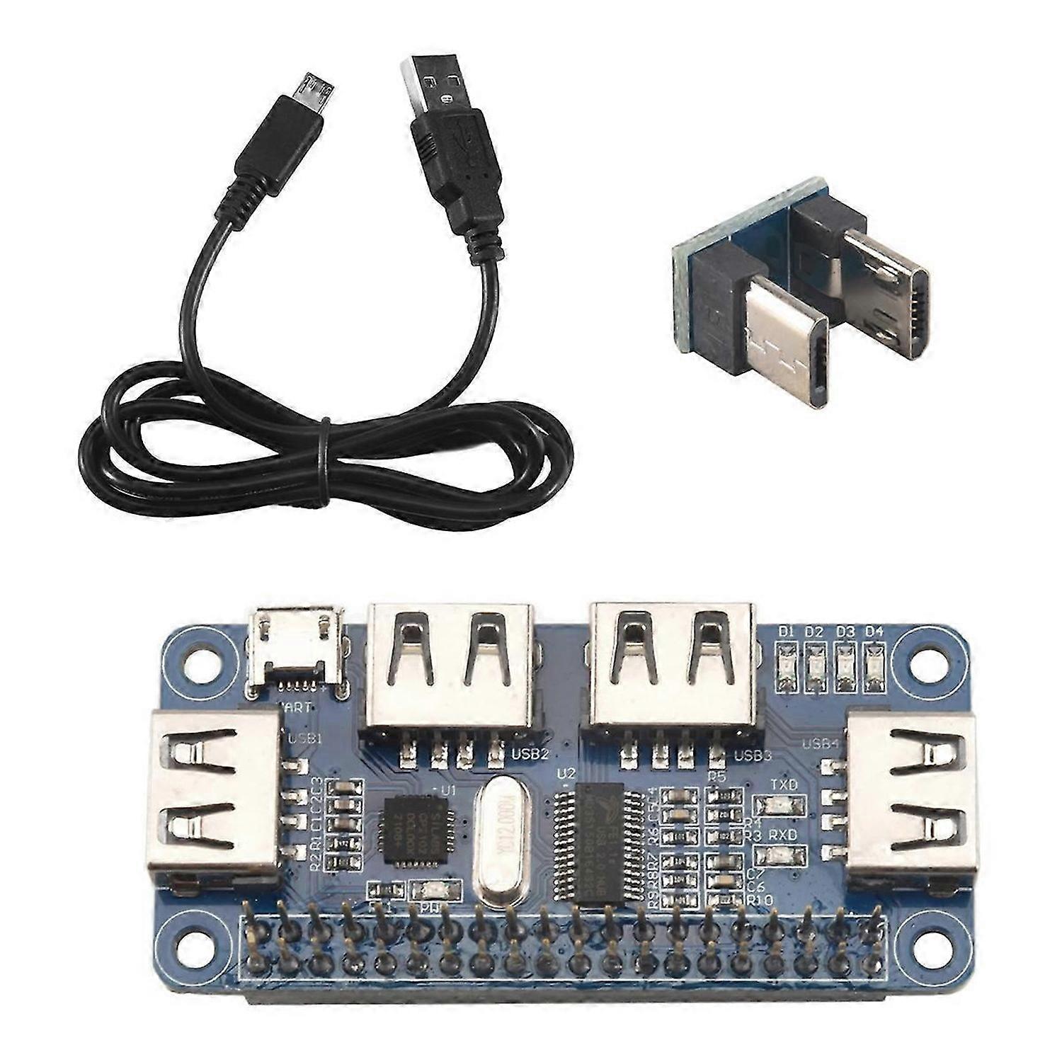 4 Ports USB HUB HAT For 3 / 2 / Zero W Extension Board USB To UART For Serial Debugging Compatible W