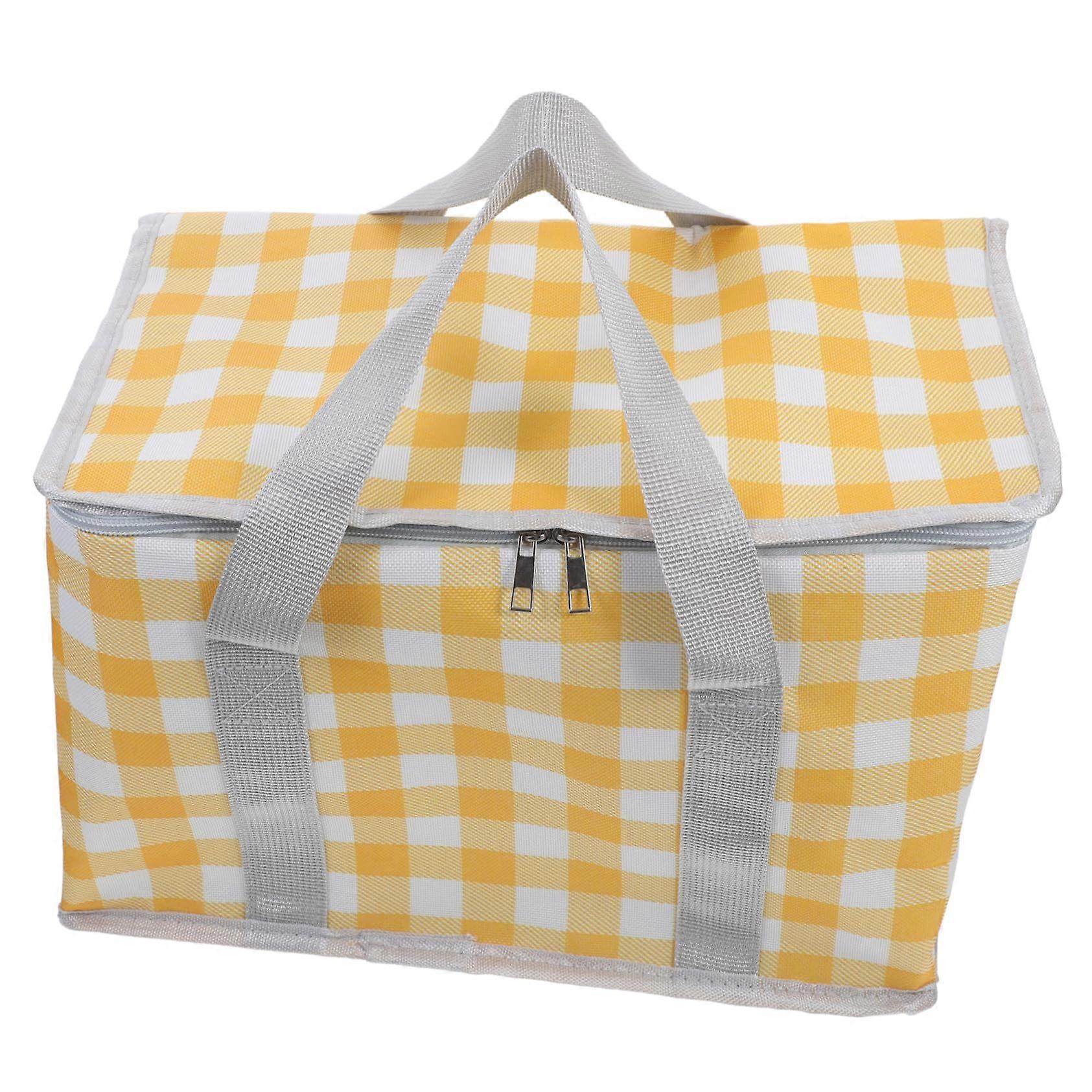 Foldable Insulated Picnic Cooler Bag For Picnics And Food Delivery, Zip Closure, Reusable Shopping Bag, Yellow