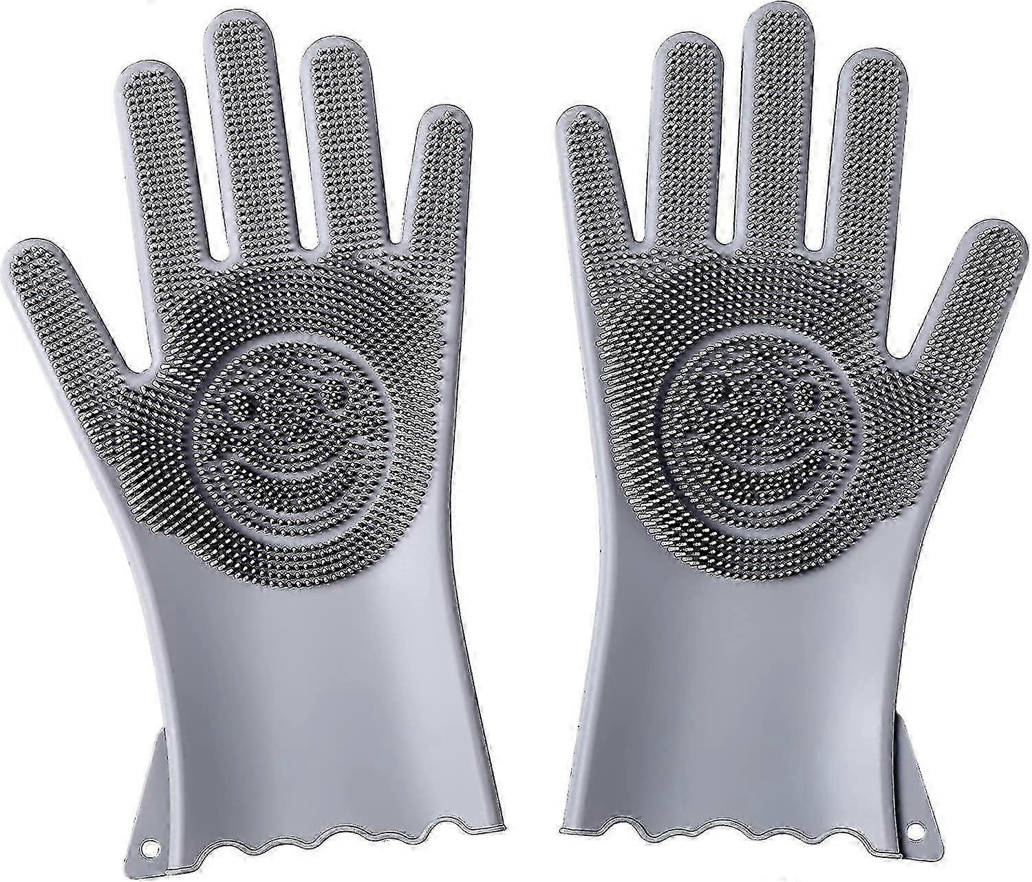 Reusable Multifunctional Silicone Kitchen Cleaning Gloves in Gray