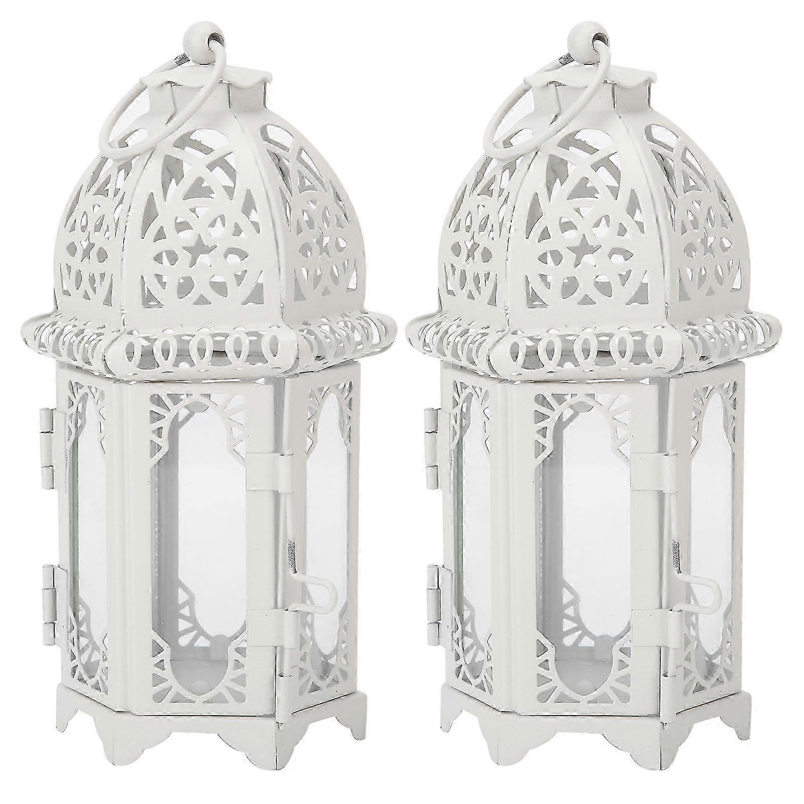 2Pcs White Transparent Romantic Castle Iron Hanging Candle Holders