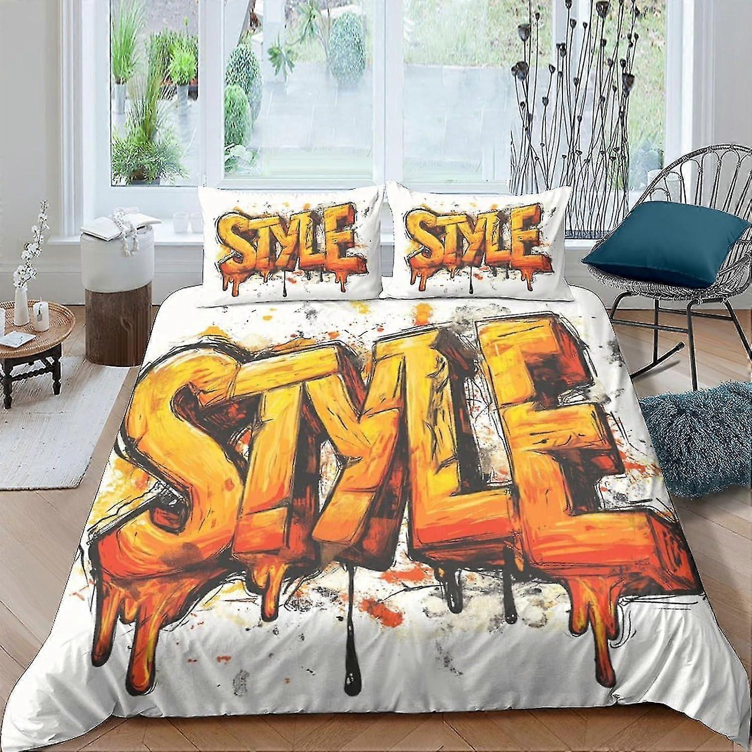 Hip Hop Graffiti Style Comforter Covers 3D Print Bedding Set for Teens and Adults with Zipper Closure and Pillows