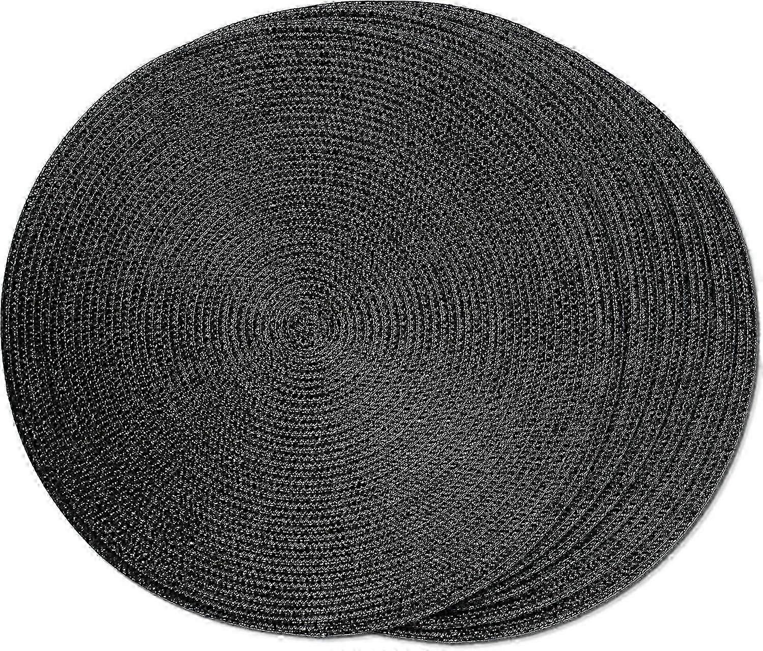 Set of 6 Round Braided Placemats for Dining Table, Woven, Washable, Non-Slip, 15 Inch Size Suitable for Various Brands (Black, 6pcs)