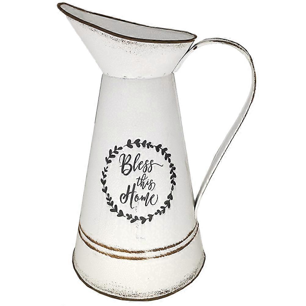 White Galvanized Sheet Planter for Decoration with Delicate Round Design and Pastoral Atmosphere 1Pc