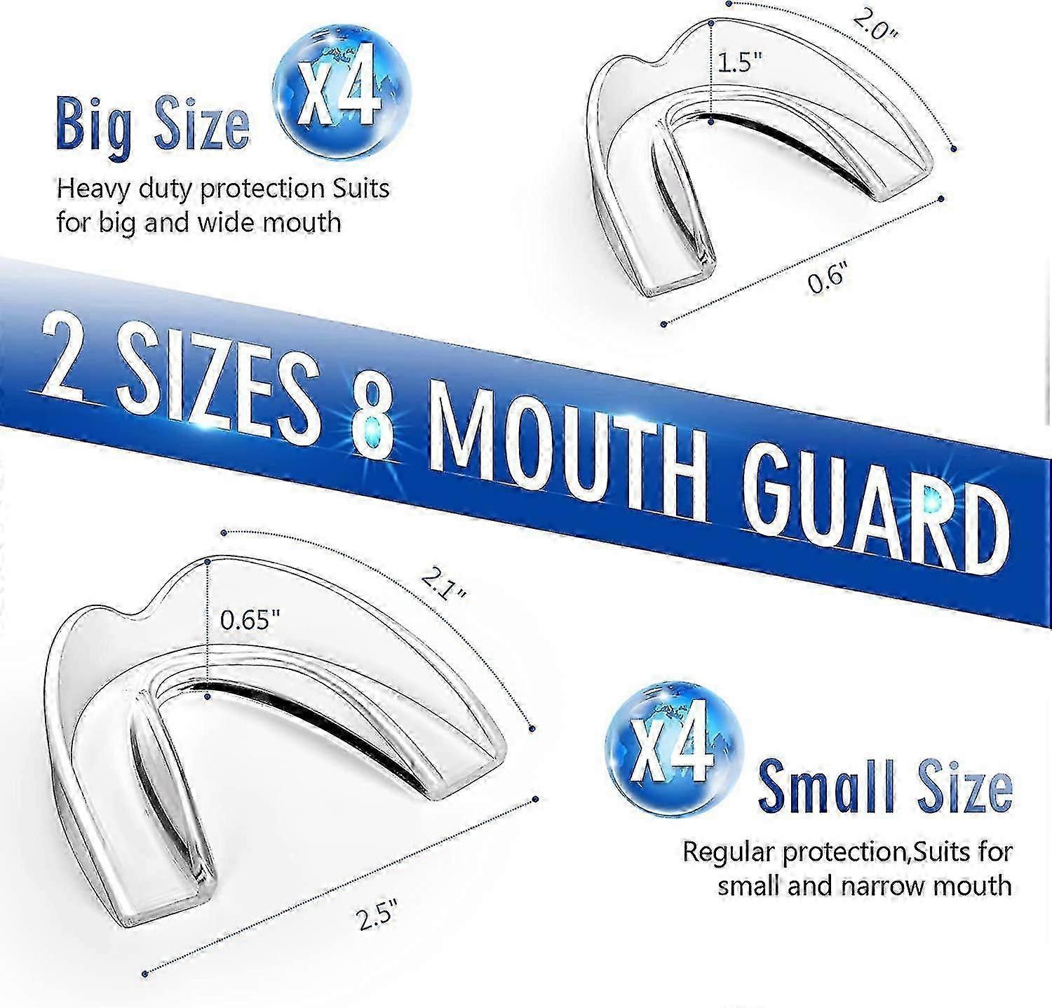 8 Packs Mouth Guard For Grinding Teeth, 2 Sizes For Light And Heavy Grinding For Clenching At Night Bruxism
