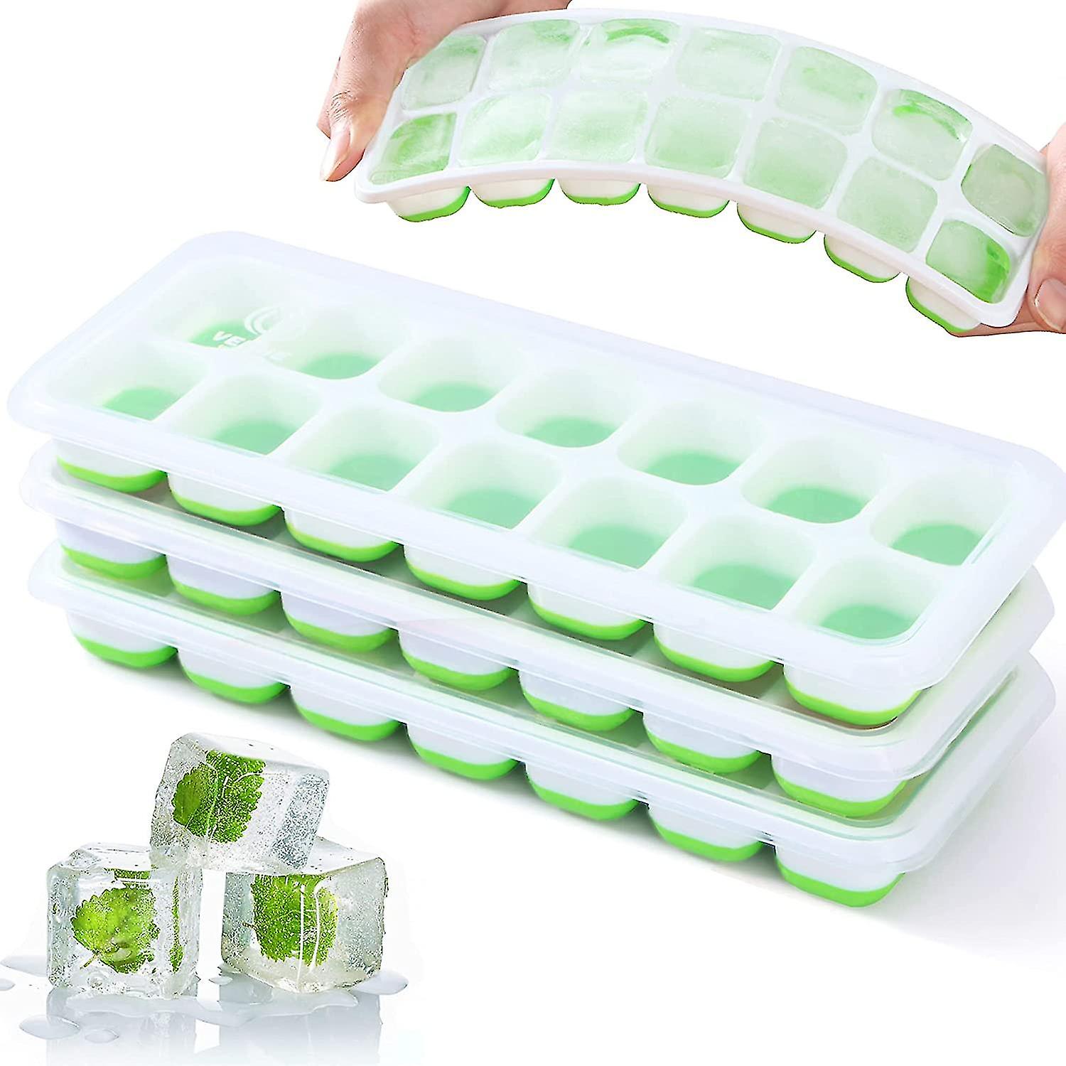 Ice Cube Trays, 3 Pack Reusable Silicone 14-ice Cube Tray With Spill-resistant