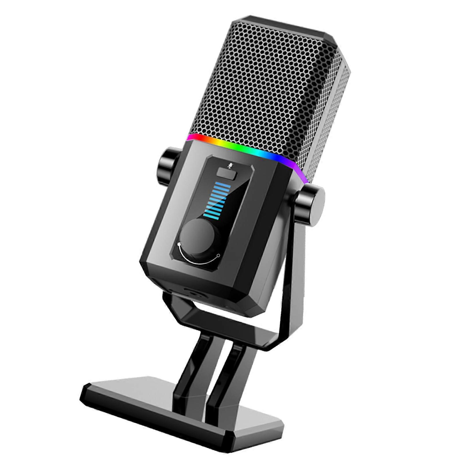 Computer Gaming Microphone USB Desktop Microphone With LED Light, 14mm Large Diaphragm For Streaming And Podcasting