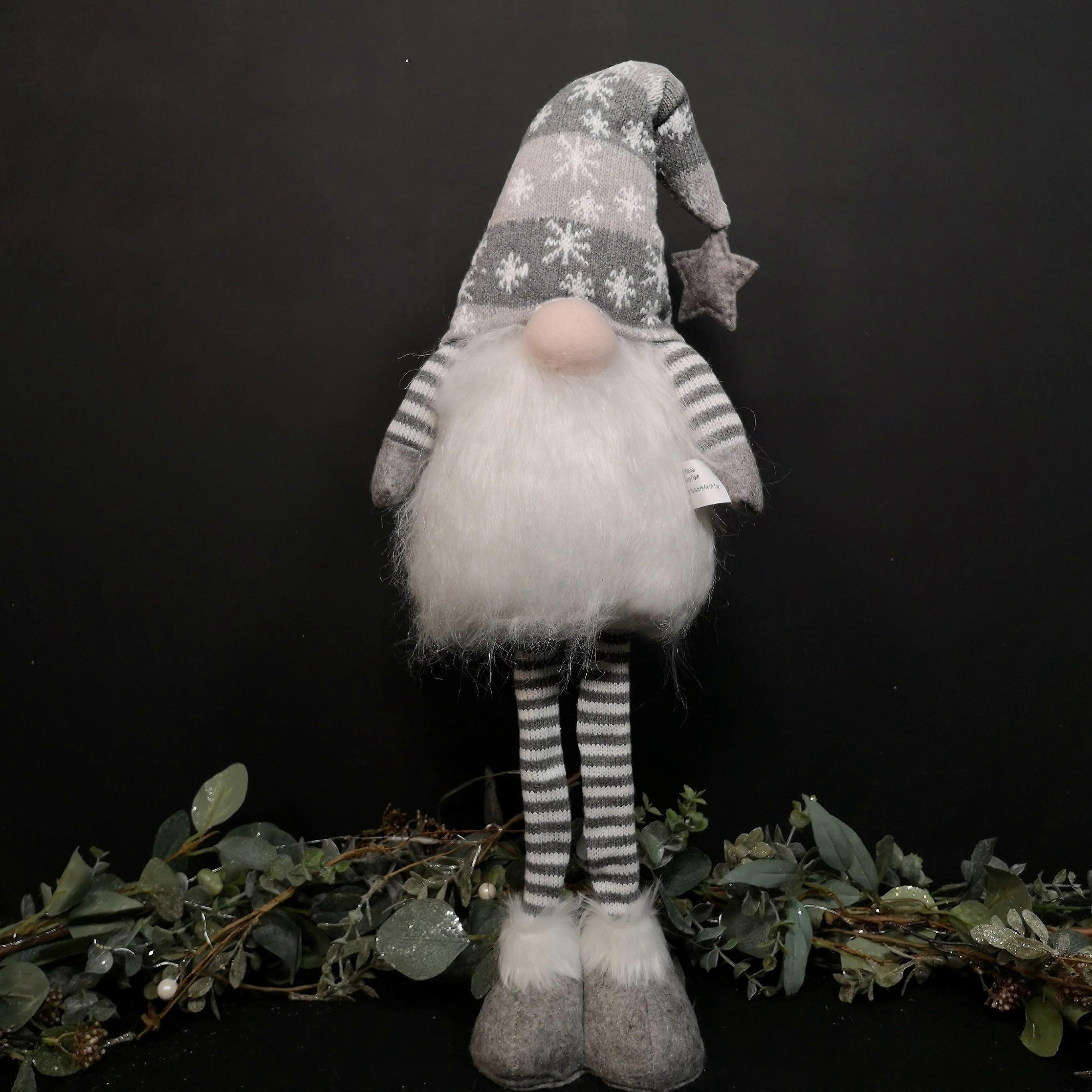 74Cm" Standing Haired Grey & White Christmas Gonk With Snowflake Hat