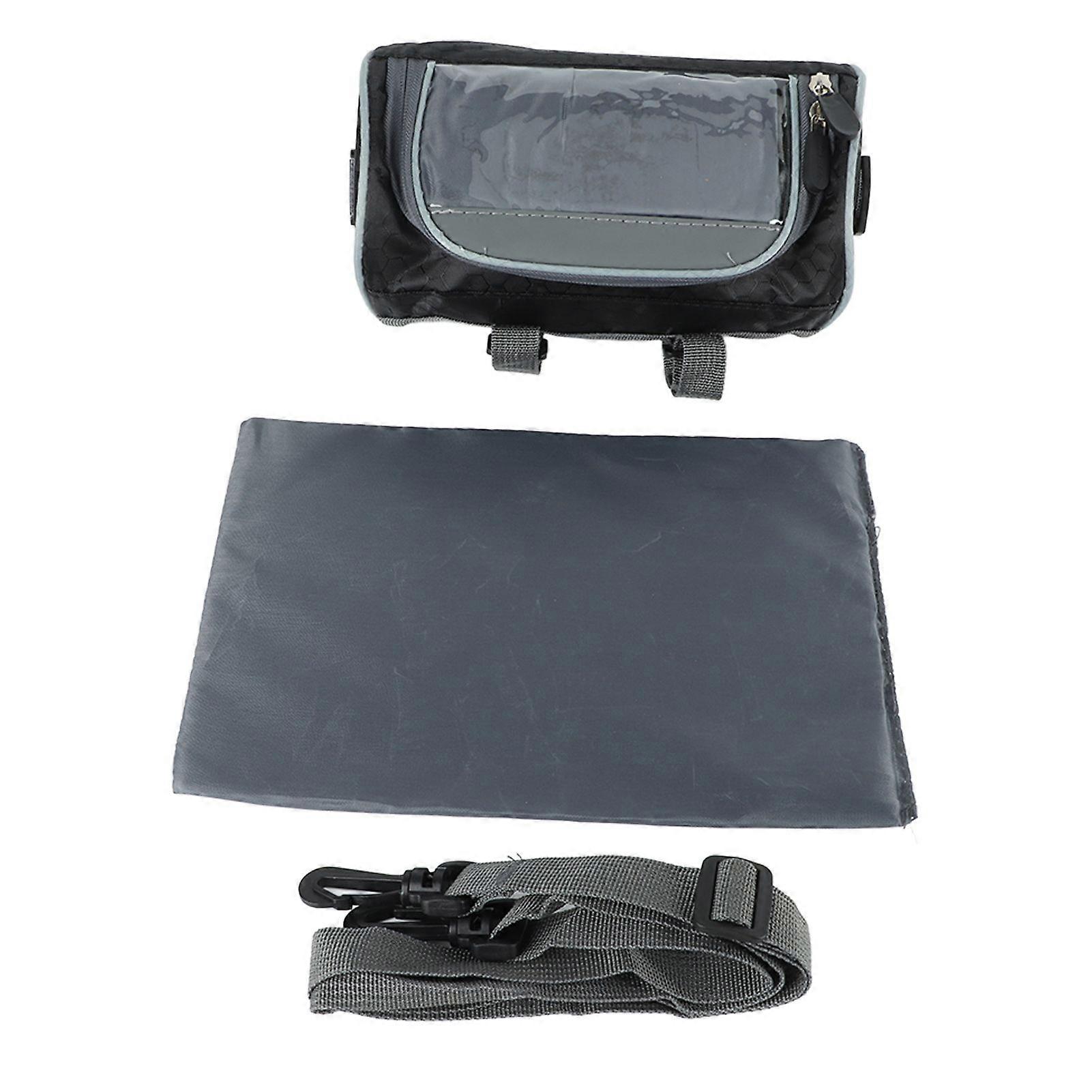 Waterproof Bicycle Handlebar Bag Cycling Front Storage Bag with Detachable Shoulder Strap for Mobile Phone NavigationBlack YMQX)